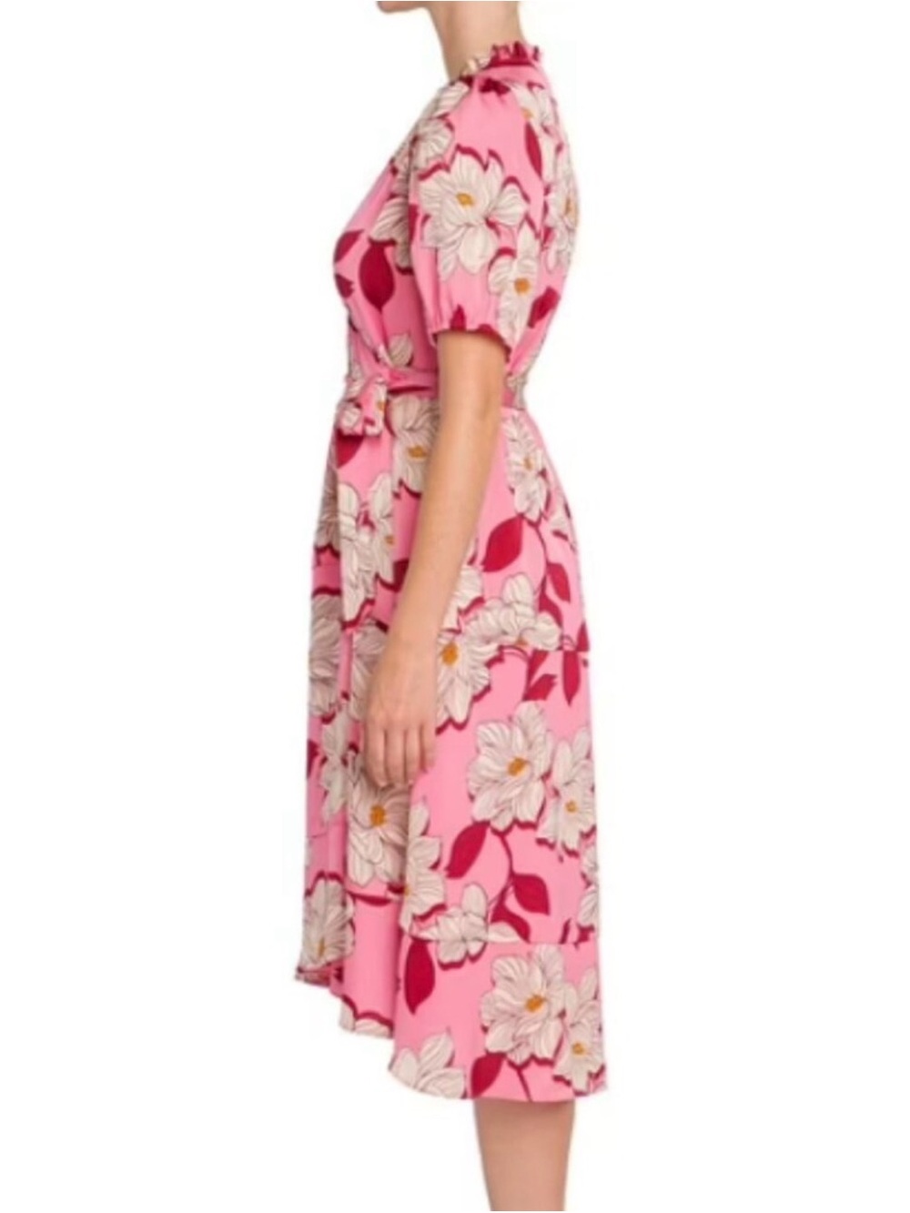 Draper James Pink Floral Tie-Waist Midi Dress